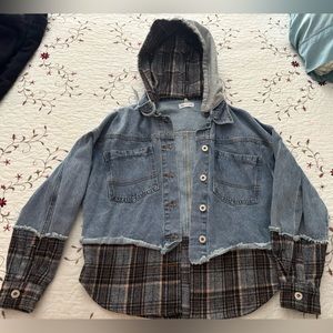 Jean jacket with flannel accents